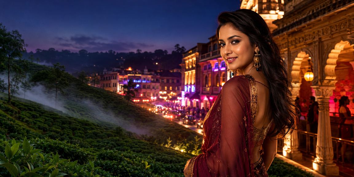 চা বাগানের পটভূমিতে মোবাইল অ্যাপ ব্যবহার